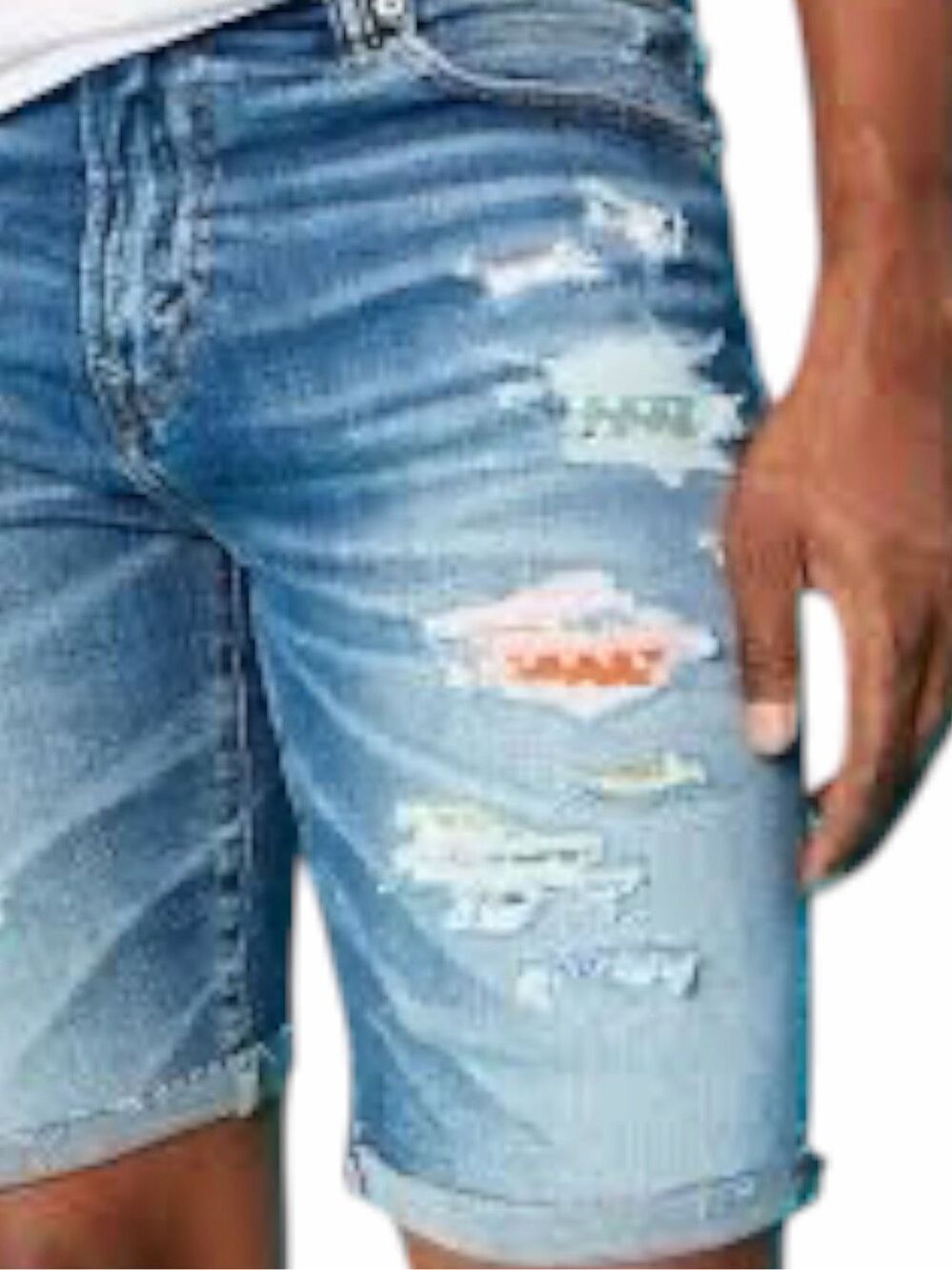 AMERICAN EAGLE Pride Patched Denim Shorts Men’s Blue AirFlex+ Distressed 30